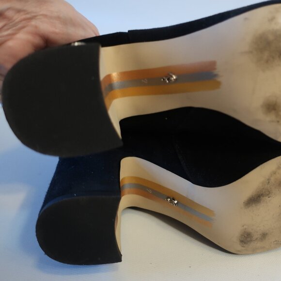 Womens Sam Edelman Fawn Black Suede Ankle Zip Block Heel Booties 7 - Picture 6 of 10